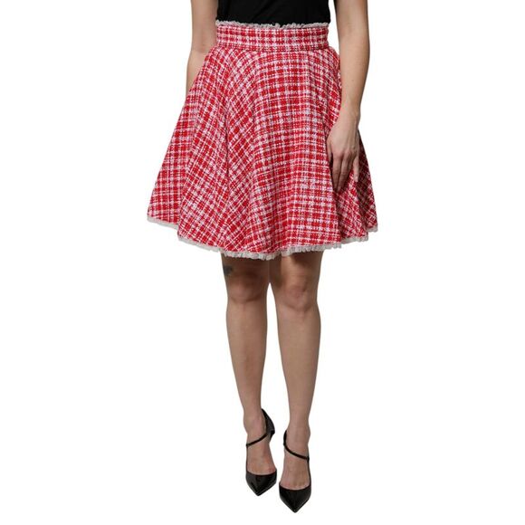 Dolce & Gabbana Red White High Waist A-line Above Knee Women's Skirt